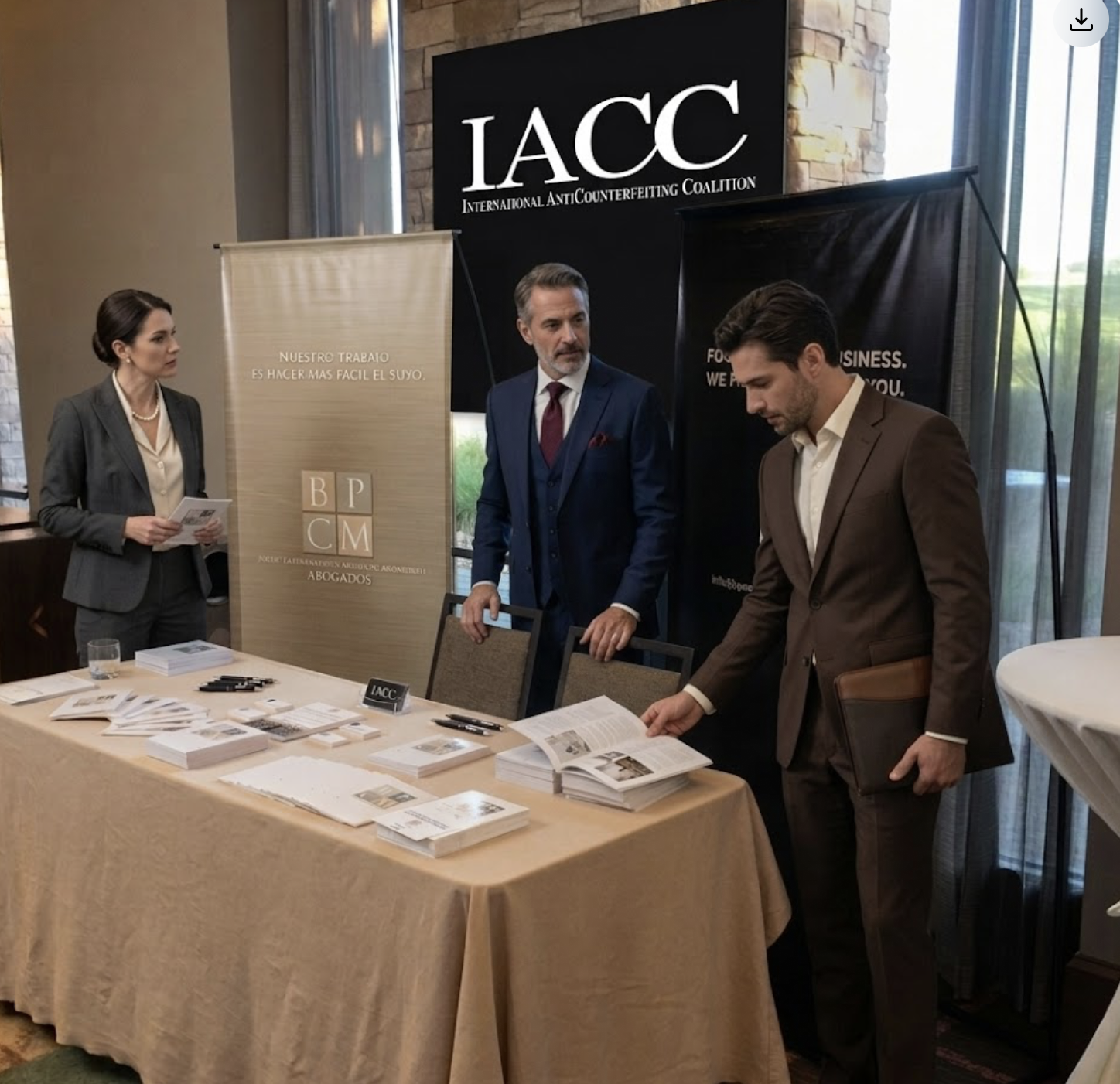Christian A. Biniat and the BPCM team at the firm's booth during the International AntiCounterfeiting Coalition (IACC) gathering.